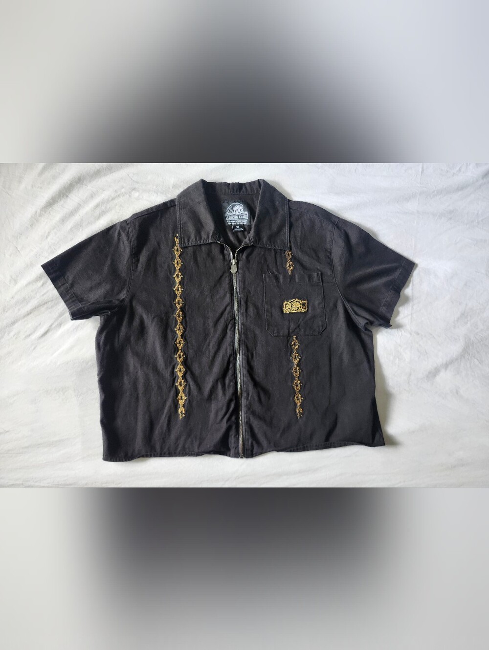 Embroidered Zip-Front Black Short Sleeve Tee by Lurking Class